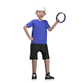 Man Wearing Blue T shirt and Black Shorts Holding Blue Hula Hoop Casually