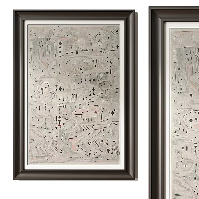 Abstract Paintings With Intricate Lines Swirls Gray Pink Tones And Dark Frames 3d model