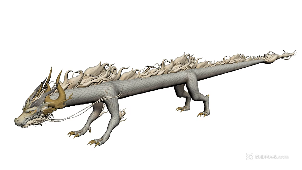 Traditional Chinese Mythical Dragon With Long Serpentine Scaled Body And Ornate Details 3d model 