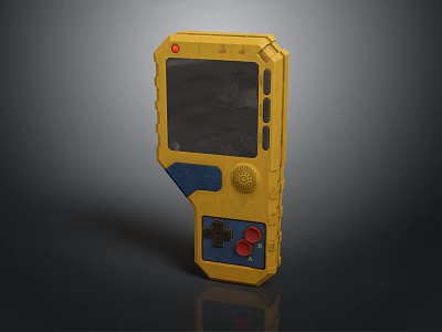Yellow Retro Handheld Game Console With Screen Buttons And Speaker Grille 3d model