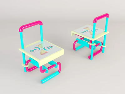 Colorful Modern Kids Leisure Chairs With Pink Blue Frames And Light Seats 3d model