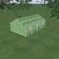 Green Camping Tent With Door Windows In Outdoor Grass And Trees