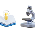 Open Blue Book With Yellow Light Bulb And Gray Microscope For Learning 3d model