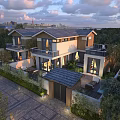 Modern Detached Villa Exterior Design With Sloped Roof Balcony Garden And Greenery