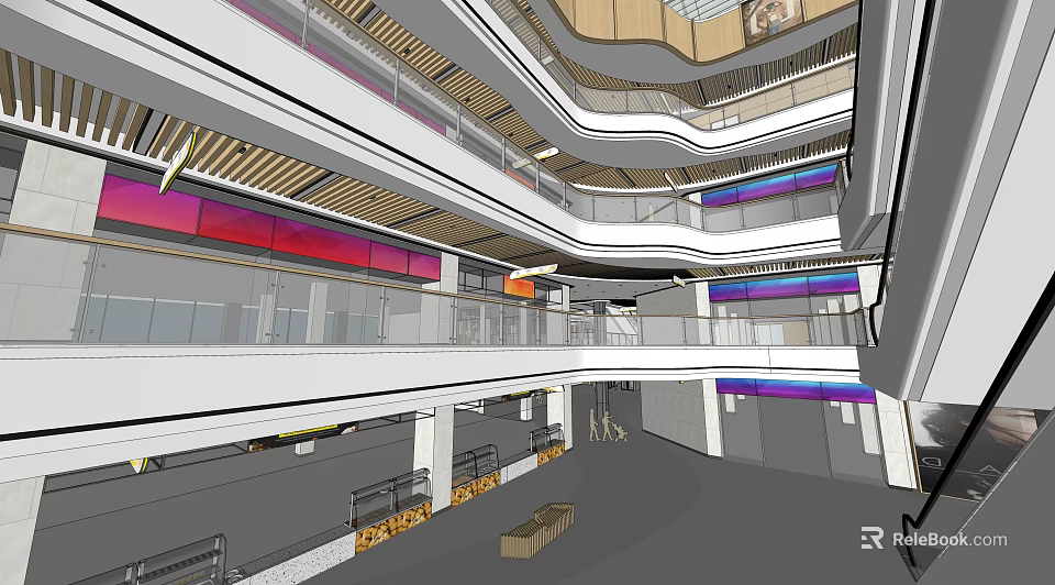 Modern Spacious Shopping Mall Lobby With Multi Level Floors Glass Railings And Bright Lighting 3d model 