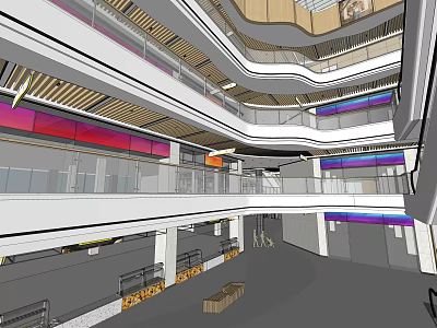 Modern Spacious Shopping Mall Lobby With Multi Level Floors Glass Railings And Bright Lighting 3d model