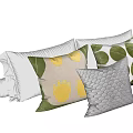 Stylish Decorative Throw Pillows With Leaf Patterns Geometric Textures And Soft Tones 3d model