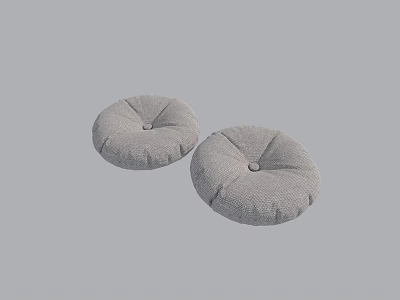 Two Round Gray Fabric Ottomans with Stitched Button Tufted Design 3d model