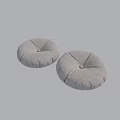 Two Round Gray Fabric Ottomans with Stitched Button Tufted Design 3d model