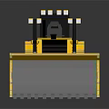 Yellow Bulldozer Construction Vehicle With Large Blade And Tracks On Dark Background