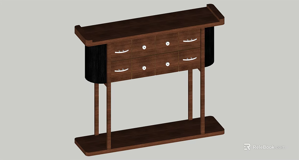 Dark Brown Wooden Entryway Side Cabinet With Drawers And Metal Handles Design 3d model 