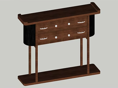 Dark Brown Wooden Entryway Side Cabinet With Drawers And Metal Handles Design 3d model