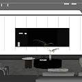 Modern Living Room Interior Design With White Cabinets Black TV Wall And Green Plant