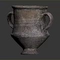 Ancient Terracotta Sculpture Carving With Two Handles And Decorative Patterns