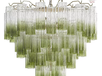 Elegant Modern Layered Chandelier With Green Gradient Glass Columns Design 3d model