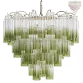Elegant Modern Layered Chandelier With Green Gradient Glass Columns Design