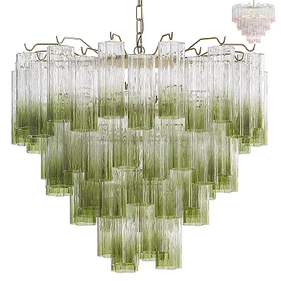 Elegant Modern Layered Chandelier With Green Gradient Glass Columns Design 3d model