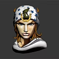 3D Female Portrait Sculpture With Star Pattern Headscarf Horseshoe Ornament Wolf Design And Dark Background