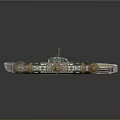 Futuristic Spaceship Model With Orange Blue Details Streamlined Circular Mechanical Parts Dark Gradient Background