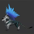 Two Mythical Creatures With Blue Wings And Silver Bodies Standing On Reflective Surface