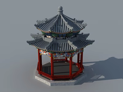 Traditional Chinese Pavilion With Multi Tiered Roof Red Pillars And Decorative Details 3d model