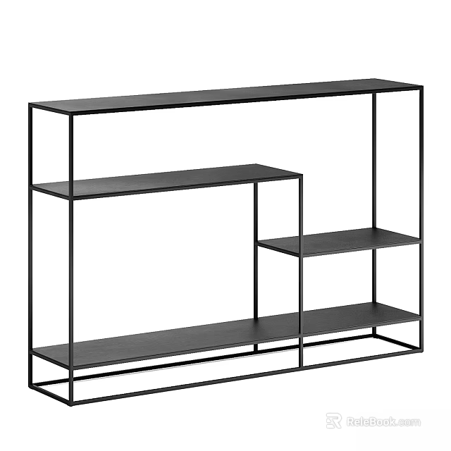 Modern Dining Table With Black Metal Frame And Multiple Shelves Of Different Heights 3d model 