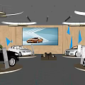 Modern Car Showroom Interior with Sleek Lighting Blue Floor Lines Large Screen And Luxury Vehicles