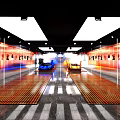 Modern Auto Showroom With Blue Orange Cars Grid Floor Display Shelves And Ceiling Lights