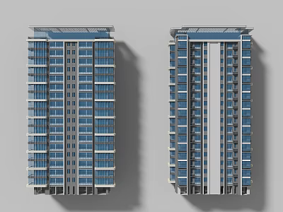 Modern Twin High Rise Residential Buildings With Glass Windows And Balconies 3d model