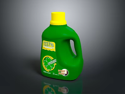 Natural Green Laundry Detergent In Green Bottle With Yellow Cap 3d model