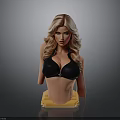 Blonde Woman Bust Sculpture Wearing Black Bikini With Yellow Base On Dark Background