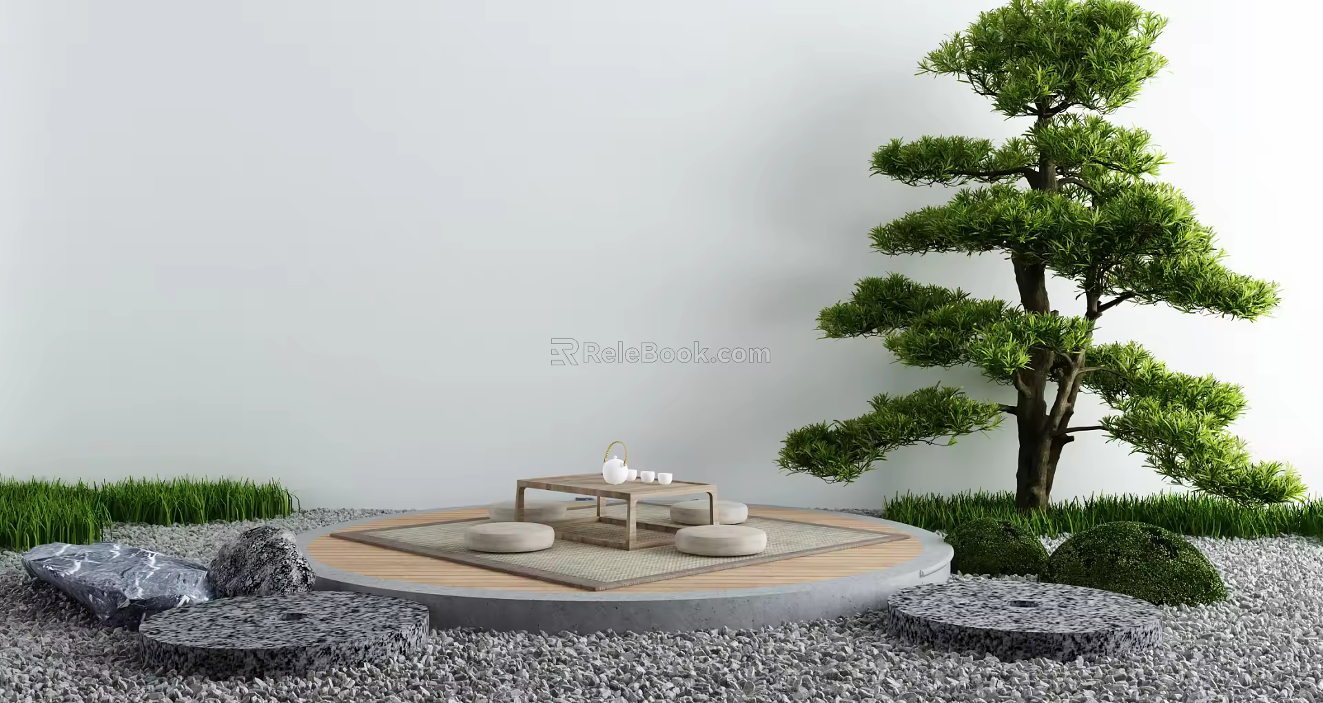 New Chinese Style Outdoor Table and Chair Outdoor Zen Leisure 3d model
