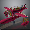 Pink Biplane Model With Propeller Yellow Cockpit And Striped Tail For Space Aviation