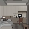 Tatami Bedroom Study Table and Chair Wardrobe Display Cabinet Bookcase Carpet Fabric Bed Computer 3d model