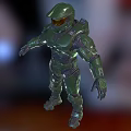 Green Armored Sci Fi Warrior Character With Full Body Armor And Yellow Goggles