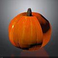 Fresh Striped Orange And Red Pumpkin With Brown Stem On Black Reflective Surface
