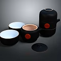 Modern Black Kitchenware Set With Red Accent Bowls Pot And Lidded Container 3d model