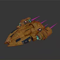 Yellow Sci Fi Spaceship 3D Model With Blue Thrusters And Detailed Design 3d model
