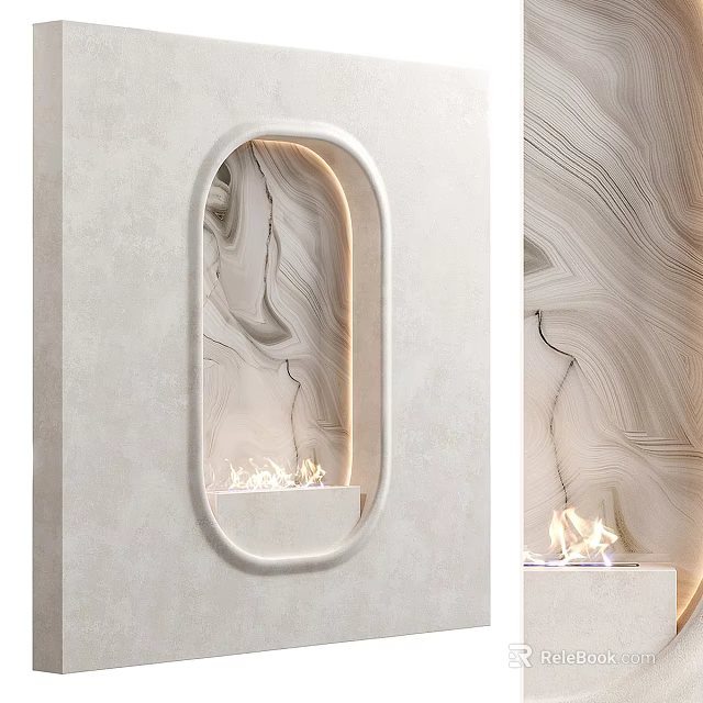 Modern Fireplace Interior Design with Marble Texture and LED Lighting Details 3d model