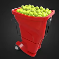 Sports Equipment Red Ball Cart Filled With Yellow Tennis Balls