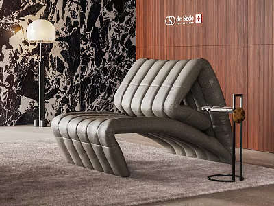 Modern Gray Leather Lounge Chair With Striped Design On Rug And Abstract Wall 3d model