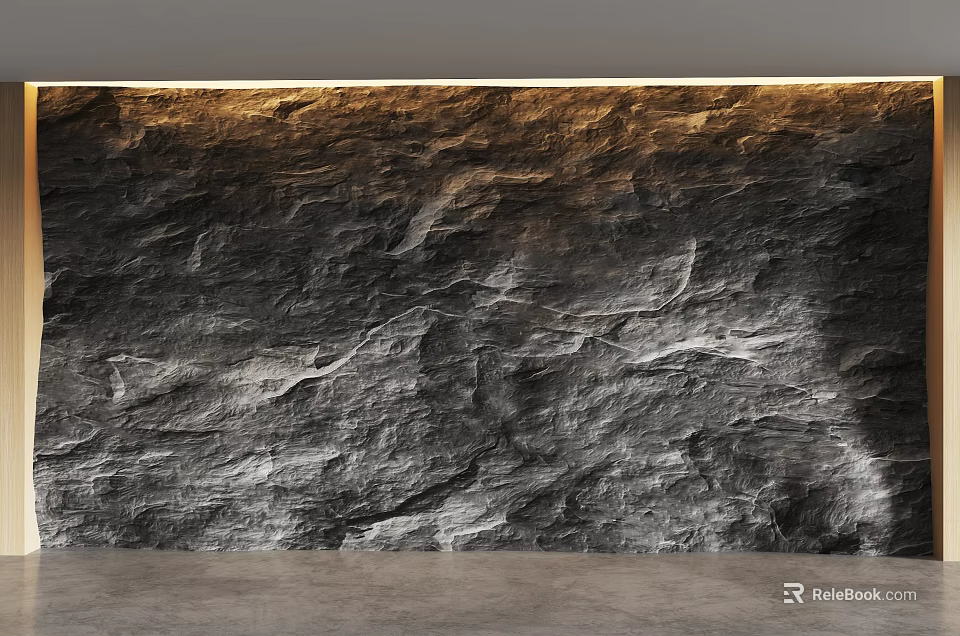 Natural Rock Texture Background Wall With Rough Surface And Golden Light Effect 3d model 