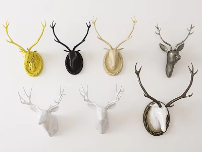 Decorative Animal Wall Decor With Multiple Color Deer Heads And Antlers 3d model