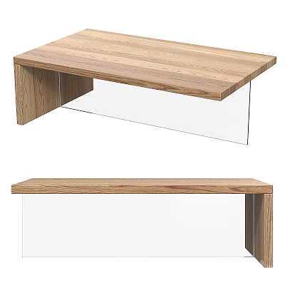 Minimalist Wooden Coffee Table With Clear Glass Legs And Natural Wood Tabletop 3d model
