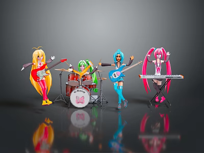 Colorful Cartoon Characters Performing In Band With Various Musical Instruments 3d model