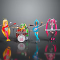 Colorful Cartoon Characters Performing In Band With Various Musical Instruments