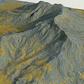 Gray Rocky Mountain Range With Yellow Slopes In Natural Scenic Landscape