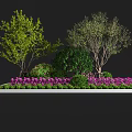 Roadside Square Flower Bed Facilities With Trees Shrubs And Purple Flowers