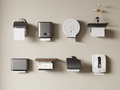 Wall Mounted Household Essentials Including Toilet Paper Holders And Soap Dispensers 3d model