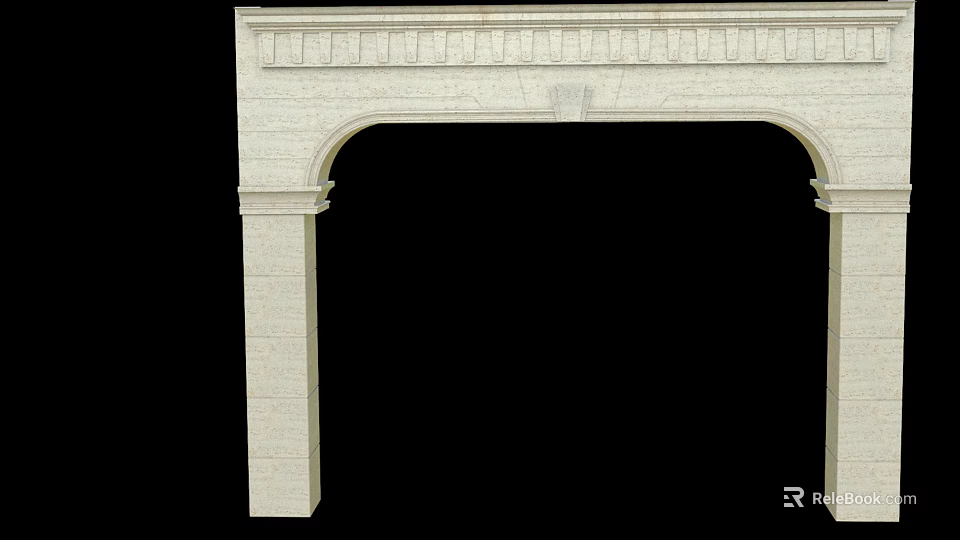 White Stone Door Arch With Decorative Top And Side Pillar Structure 3d model 